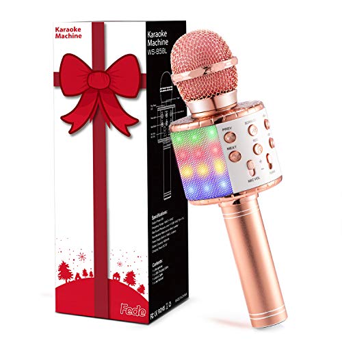 Fede Microphone Karaoké sans Fil Bluetooth avec Lumière LED Multi