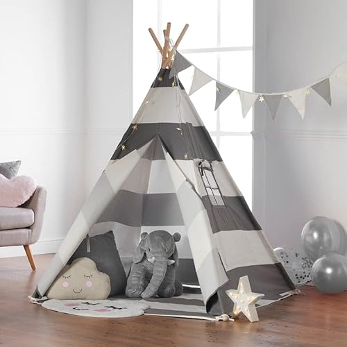 Haus Projekt Tipi Enfant avec Guirlande, Drapeaux et Base imperméable