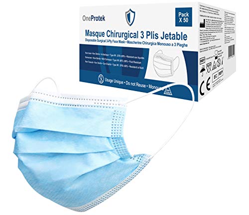 50 Masque chirurgical jetable OneProtek - 3 Couches Type 2R