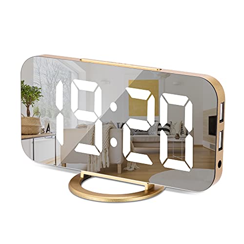 Horloge numérique à grand écran,Réveil électrique LED,Surface miroir pour maquillage