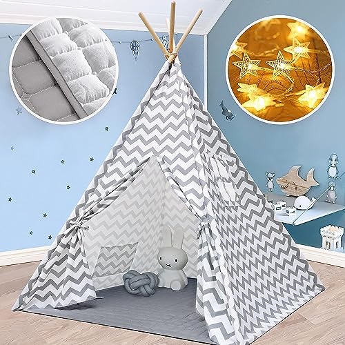 Tipi Enfant avec Tapis rembourré & Lumières et Stockage intégré-