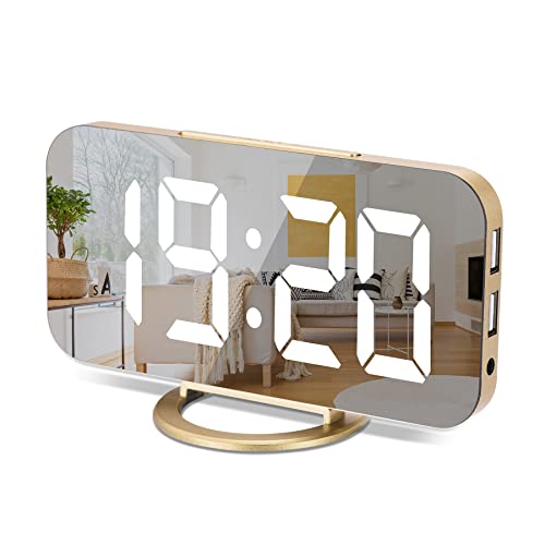 Horloge numérique à grand écran,Réveil électrique LED,Surface miroir pour maquillage