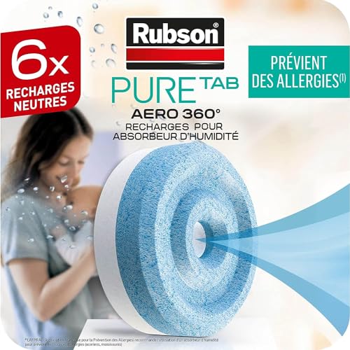 Rubson AÉRO 360° Tabs Pure, 6 recharges anti-humidité & anti-odeur
