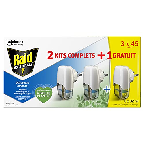 RAID ESSENTIALS DIFFUSEURS ÉLECTRIQUES LIQUIDES RÉPULSIFS MOUSTIQUES, DIFFUSEURS + RECHARGES,