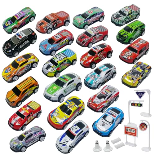 TOYABI Lot de 22 Voitures à Friction et 8 Barrières