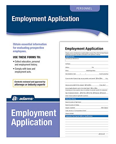 Adams Application pour l'emploi, formulaires et instructions, 50 formulaires par lot