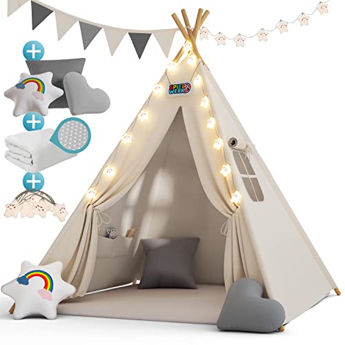 Spielwerk Tipi Enfant avec Tapis Tente de Jeu Enfants Guirlande
