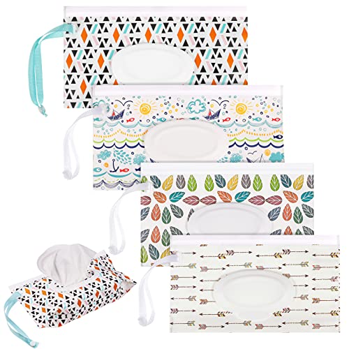 Fingertoys 4 Pièces Pochette Lingettes Bébé,Sac à Lingettes Mouillées Distributeur